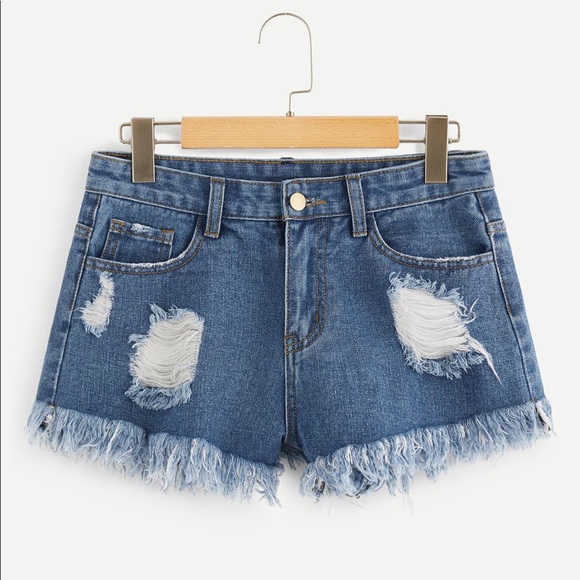 Pants - CHARA💙 blue distressed denim shorts ripped